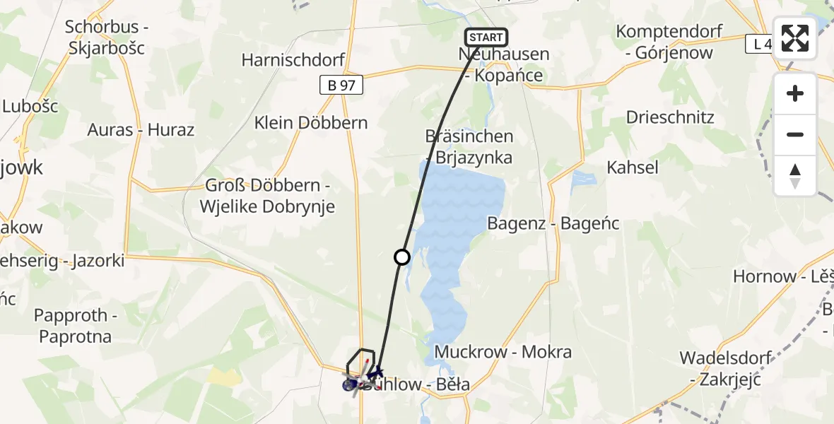 Flugroute Polizeihubschrauber Neuhausen/Spree - Spremberg, 16 Juni 2026, 10:22