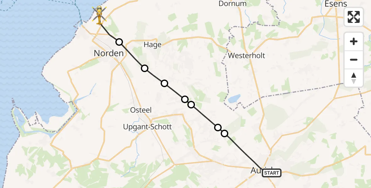 Flugroute Ambulanzhubschrauber Aurich - Norden-Norddeich Flughafen, 16 Juni 2026, 10:31
