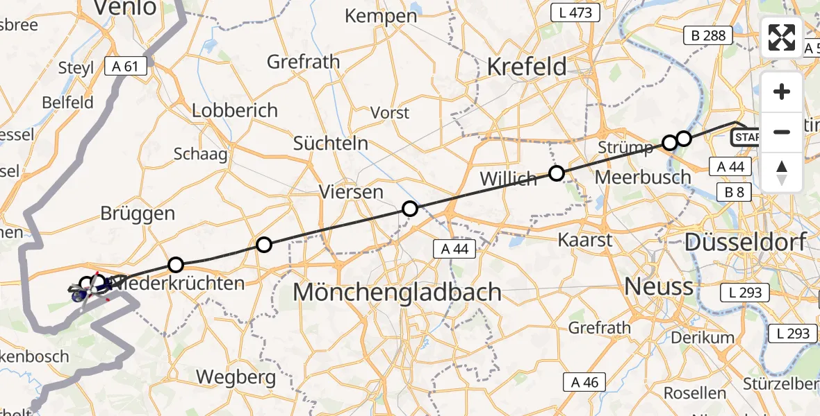 Flugroute Polizeihubschrauber Düsseldorf Flughafen - Niederkrüchten, 16 Juni 2026, 10:35