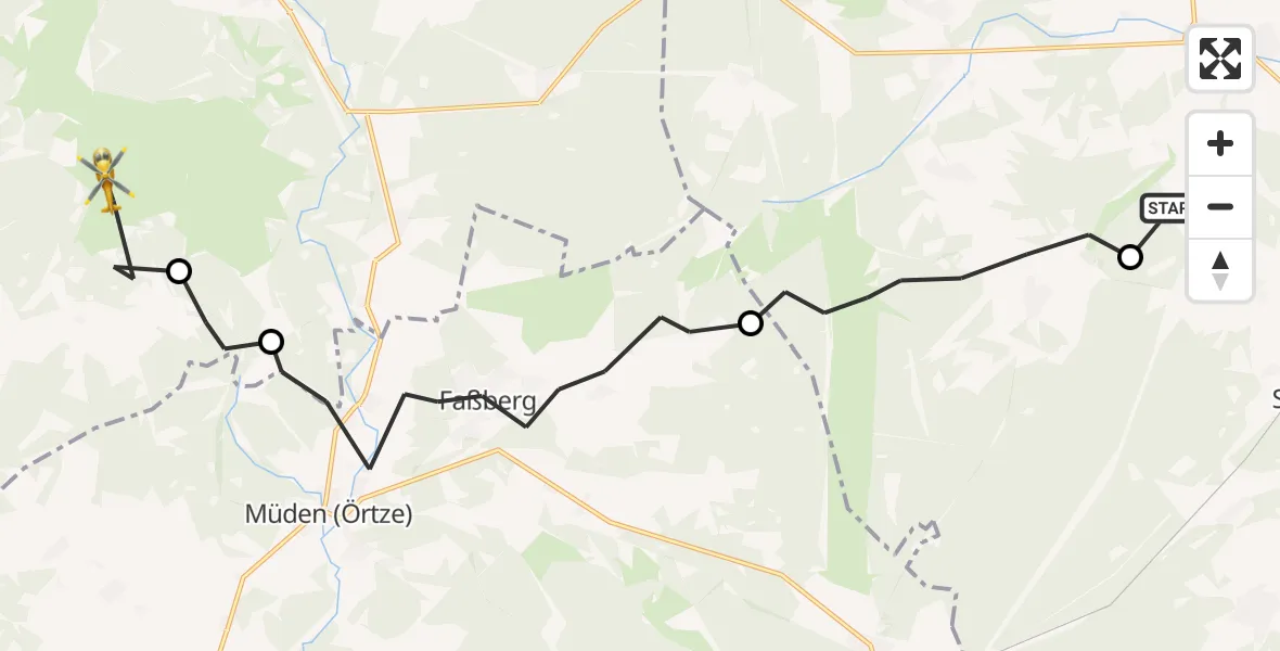 Flugroute Rettungshubschrauber Gerdau - Wietzendorf, 16 Juni 2026, 10:40