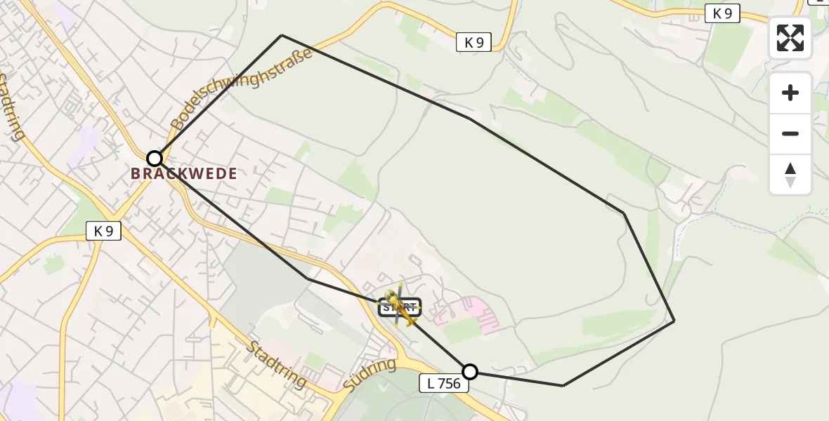 Flugroute Rettungshubschrauber Luftrettungszentrum Bielefeld - Luftrettungszentrum Bielefeld, 16 Juni 2026, 10:40