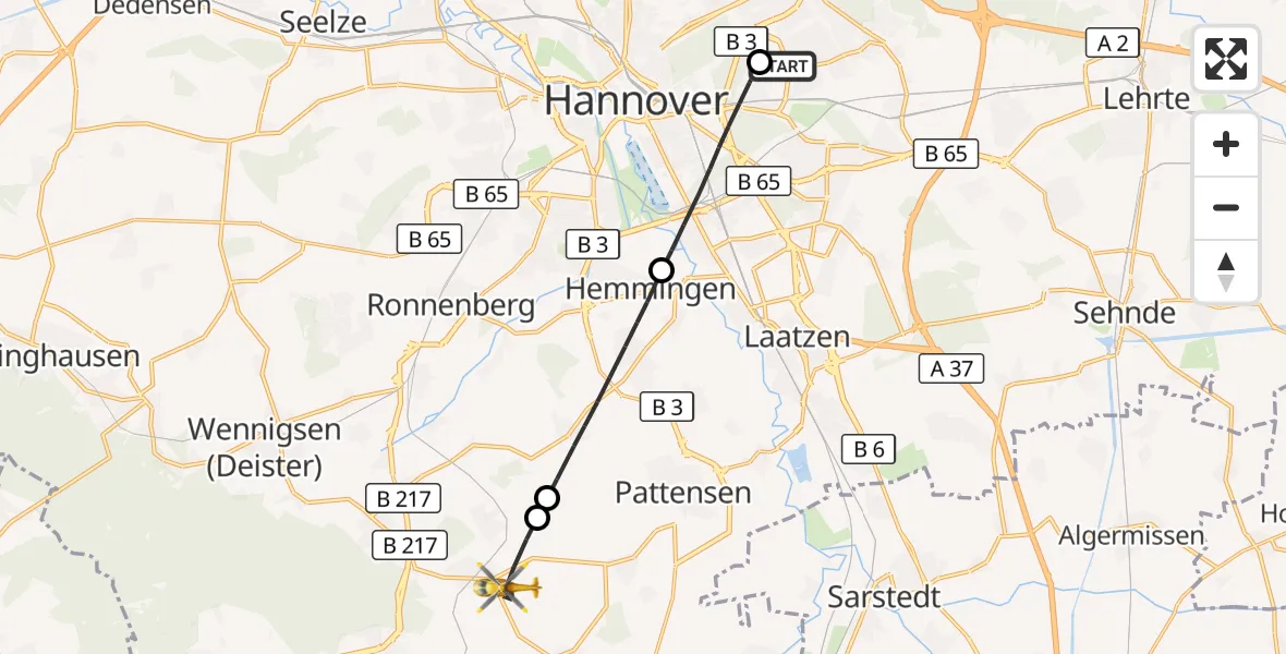 Flugroute Rettungshubschrauber Hannover Luftrettung Hubschrauberlandeplatz (Christoph 4) - Springe, 16 Juni 2026, 10:41