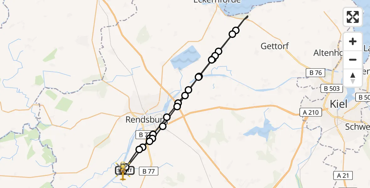 Flugroute Ambulanzhubschrauber Schülp b.Rendsburg - Hörsten, 16 Juni 2026, 10:51