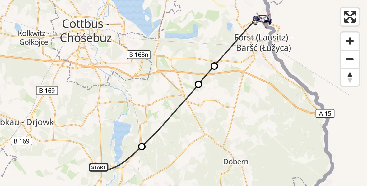 Flugroute Polizeihubschrauber Spremberg - Forst (Lausitz), 16 Juni 2026, 11:01