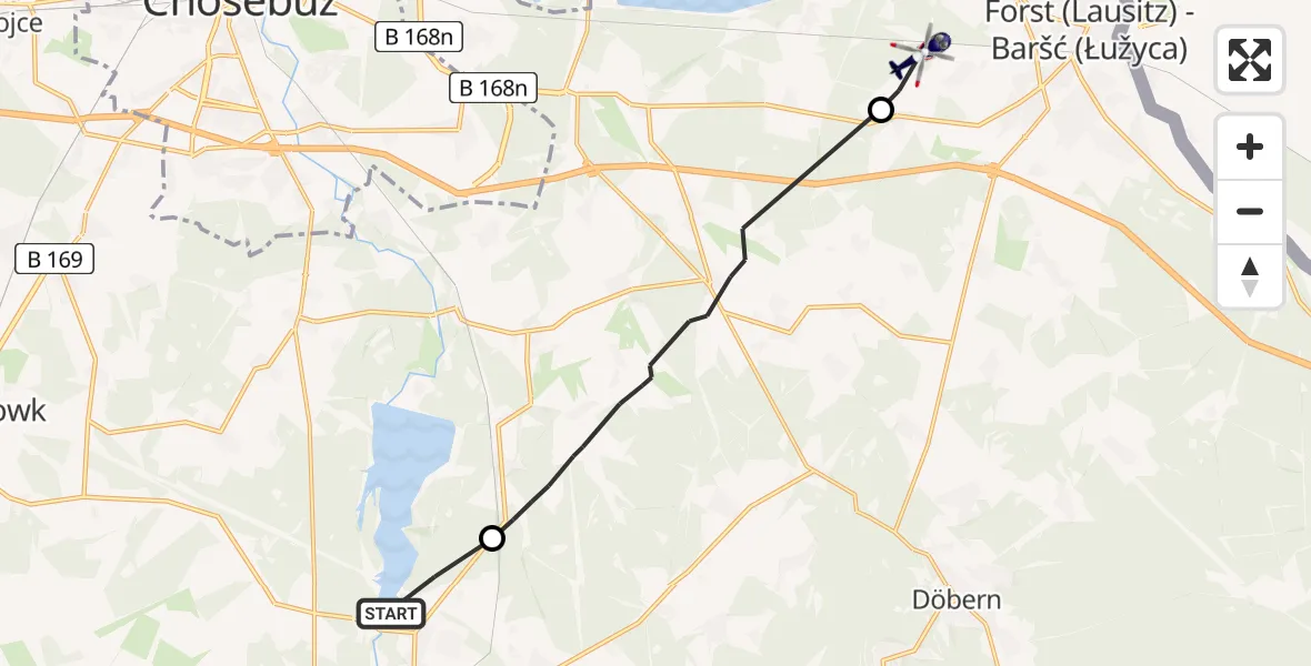 Flugroute Polizeihubschrauber Spremberg - Forst (Lausitz), 16 Juni 2026, 11:02