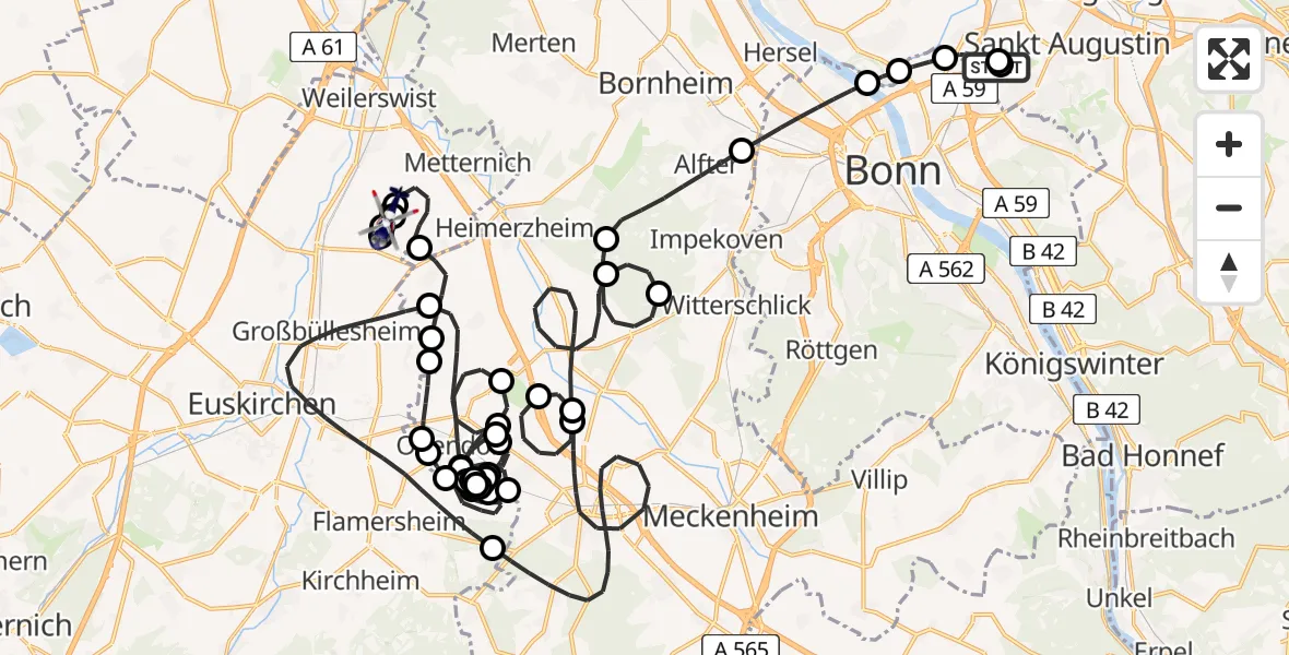 Flugroute Polizeihubschrauber Sankt Augustin - Weilerswist UL, 16 Juni 2026, 11:03