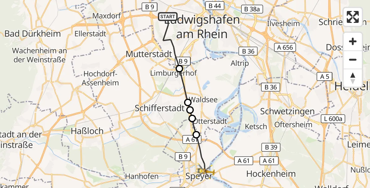 Flugroute Rettungshubschrauber Ludwigshafen am Rhein - Speyer, 16 Juni 2026, 11:06