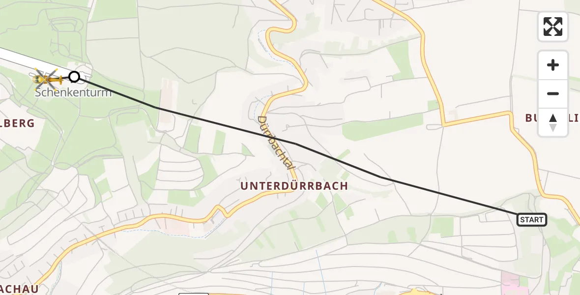 Flugroute Rettungshubschrauber Würzburg - Würzburg-Schenkenturm Flugplatz, 16 Juni 2026, 11:07