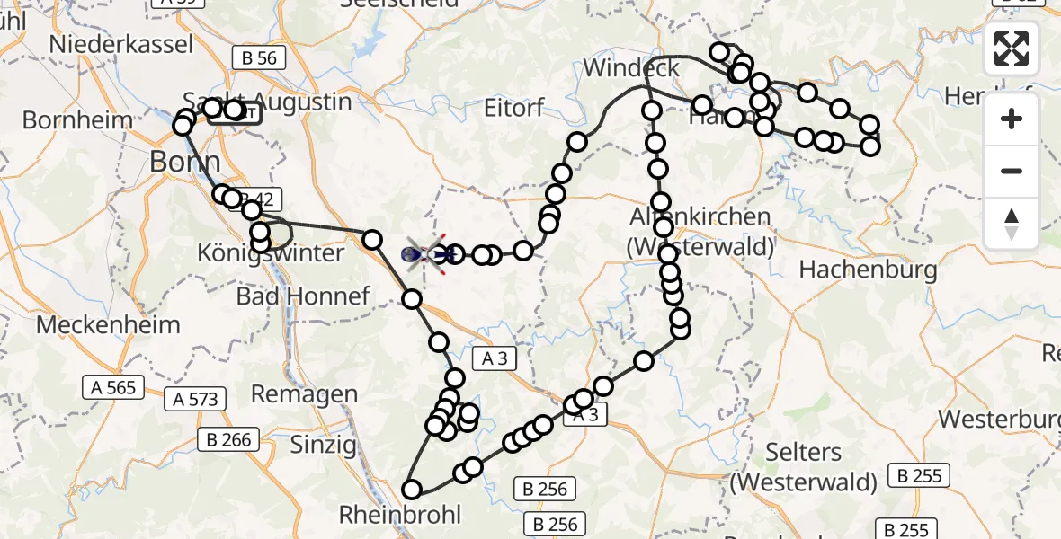 Flugroute Polizeihubschrauber Sankt Augustin - Eudenbach Segelflugfeld, 16 Juni 2026, 11:08