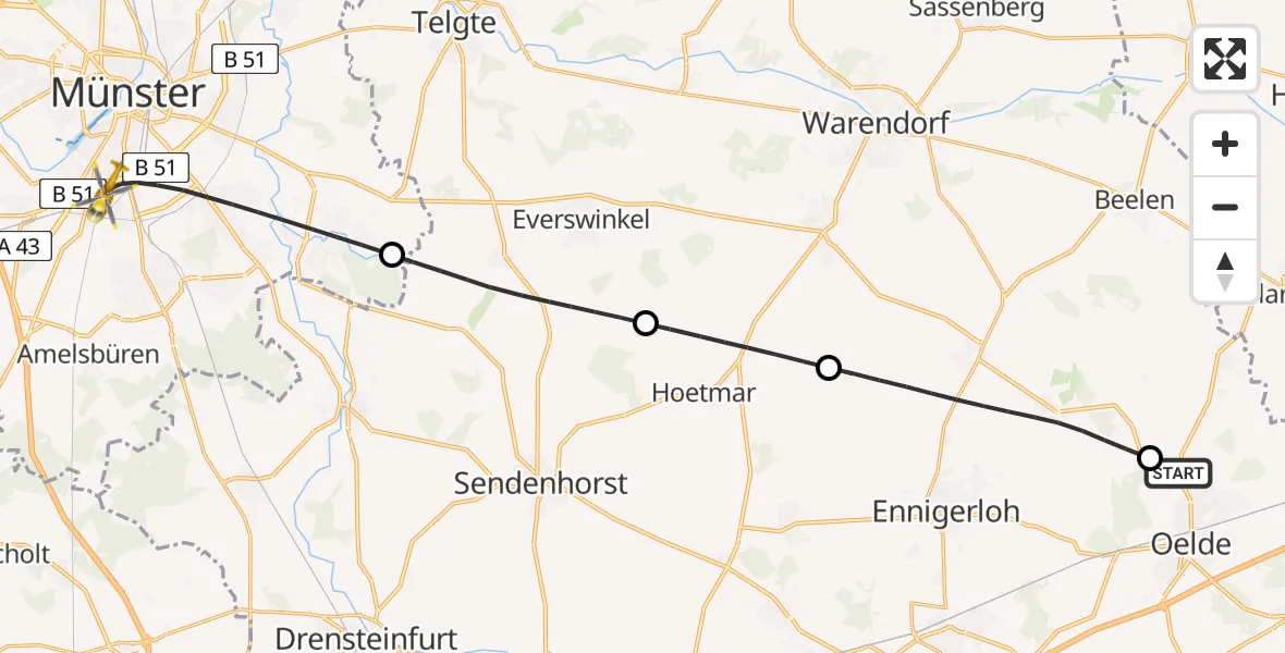 Flugroute Ambulanzhubschrauber Oelde - Münster, 16 Juni 2026, 11:12