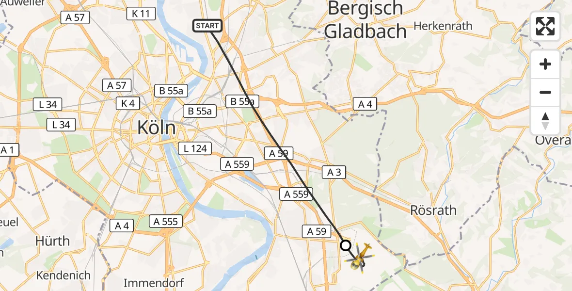 Flugroute Rettungshubschrauber Köln - Köln Bonn Flughafen, 16 Juni 2026, 11:18