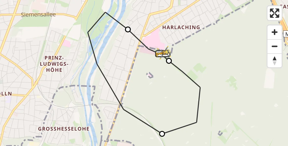 Flugroute Rettungshubschrauber ADAC Air Rescue Center Hubschrauberlandeplatz (Christoph 1) - ADAC Air Rescue Center Hubschrauberlandeplatz (Christoph 1), 16 Juni 2026, 11:18