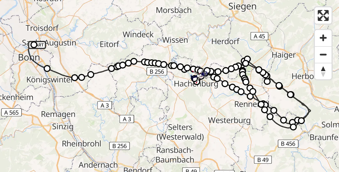 Flugroute Polizeihubschrauber Sankt Augustin - Nister, 16 Juni 2026, 11:21