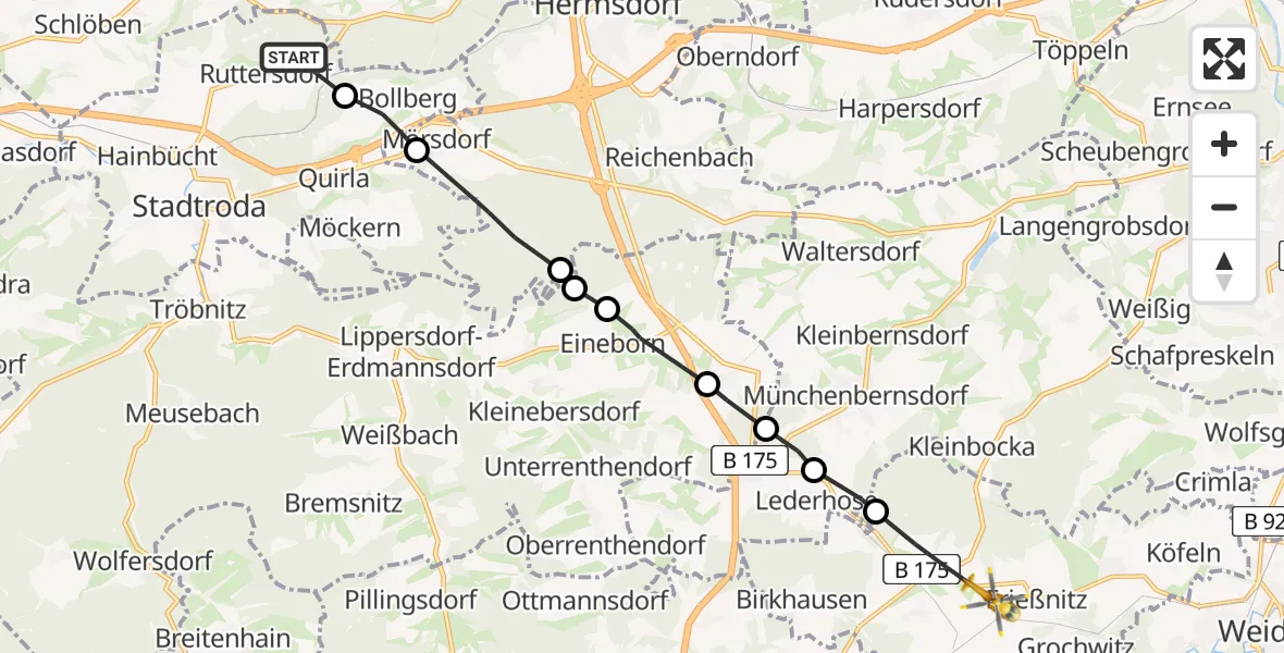 Flugroute Rettungshubschrauber Ruttersdorf-Lotschen - Harth-Pöllnitz, 16 Juni 2026, 11:28