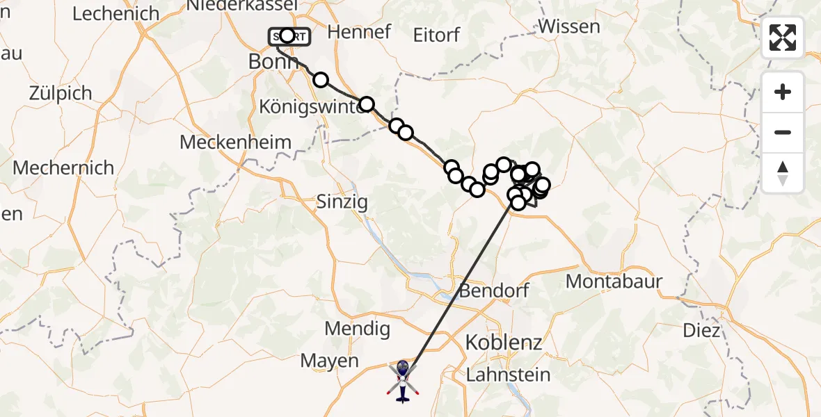 Flugroute Polizeihubschrauber Sankt Augustin - Rüber, 16 Juni 2026, 11:29