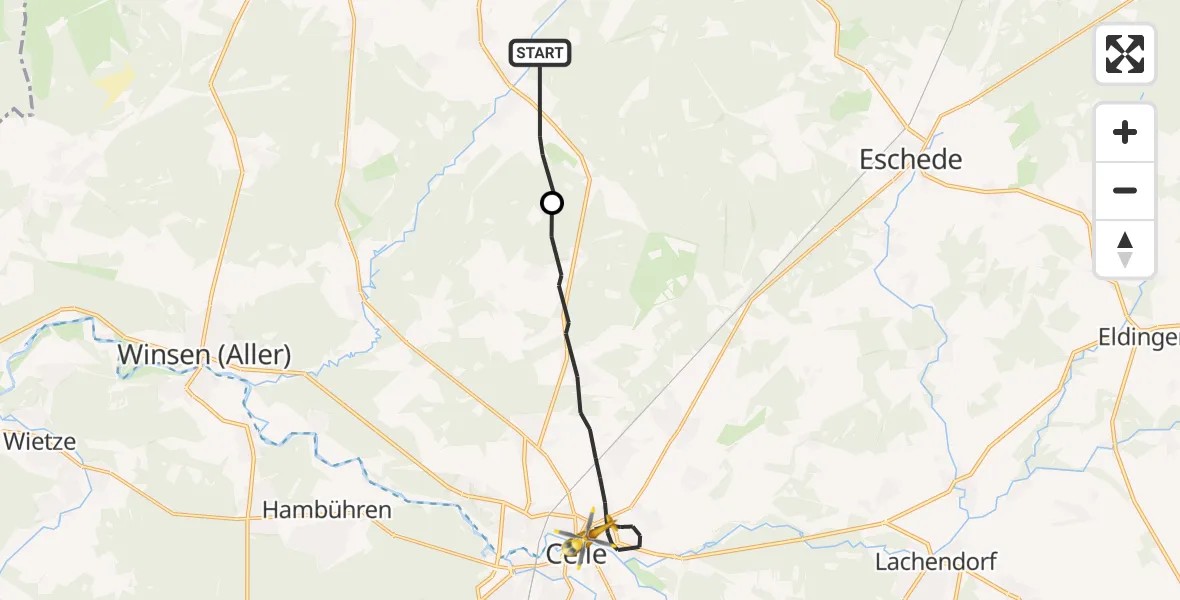 Flugroute Rettungshubschrauber Bergen - Celle, 16 Juni 2026, 11:32