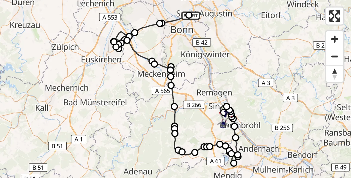 Flugroute Polizeihubschrauber Sankt Augustin - Bad Breisig, 16 Juni 2026, 11:32