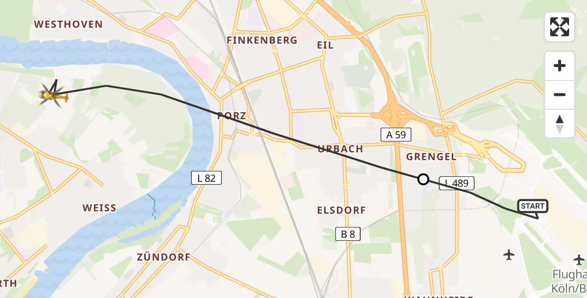 Flugroute Rettungshubschrauber Köln Bonn Flughafen - Köln, 16 Juni 2026, 11:37