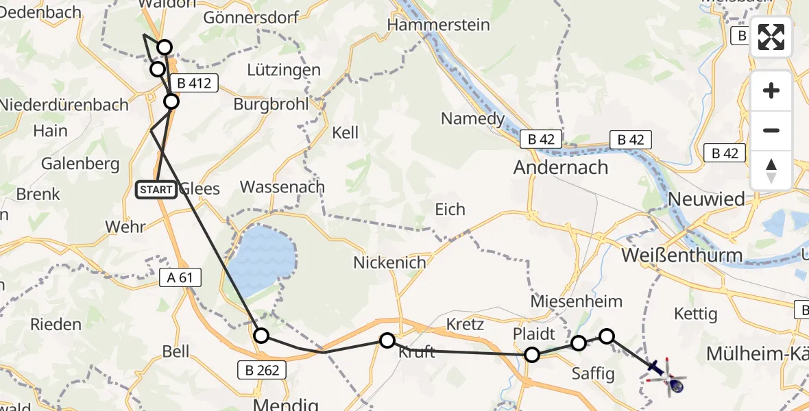Flugroute Polizeihubschrauber Wehr - Kettig, 16 Juni 2026, 11:39
