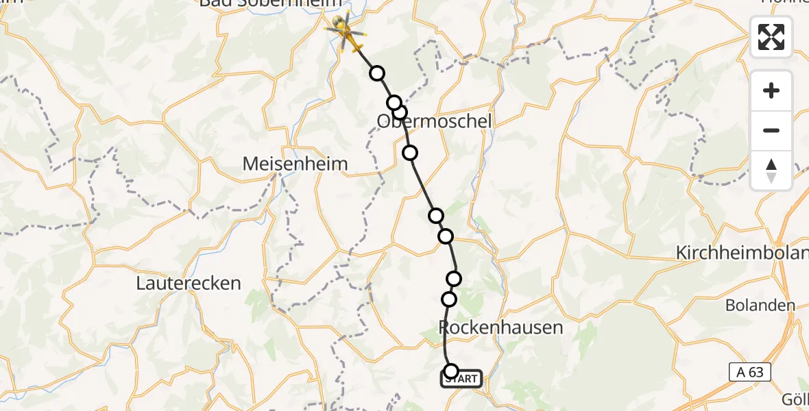 Flugroute Rettungshubschrauber Imsweiler UL - Odernheim am Glan, 16 Juni 2026, 11:40