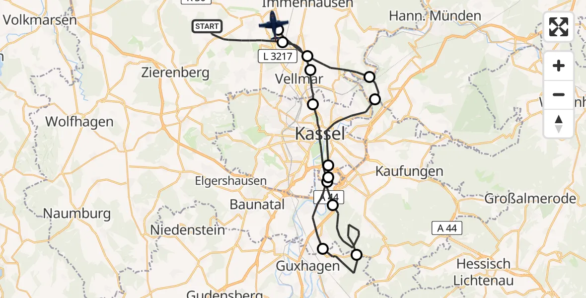 Flugroute Polizeiflugzeug Calden - Grebenstein, 16 Juni 2026, 11:40
