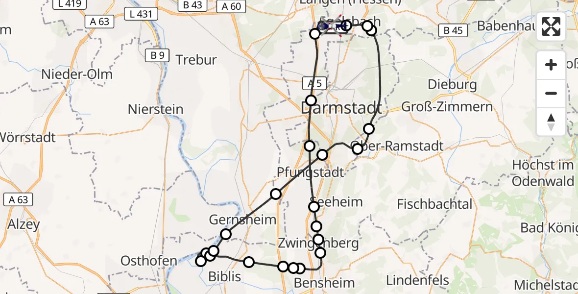 Flugroute Polizeihubschrauber Flughafen Frankfurt-Egelsbach - Flughafen Frankfurt-Egelsbach, 16 Juni 2026, 11:46
