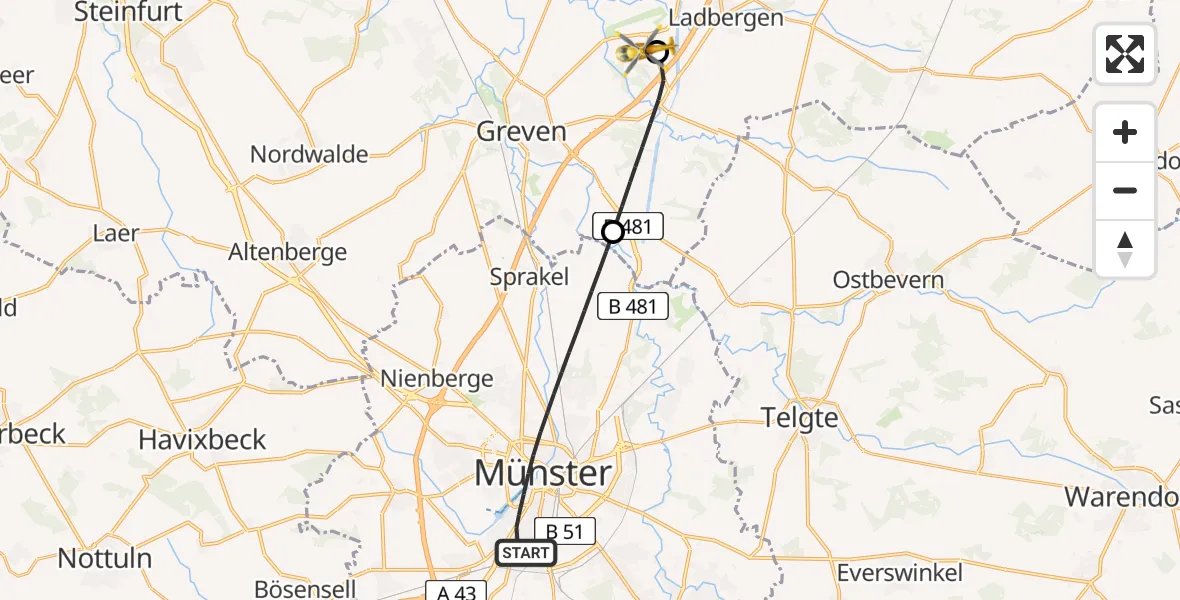 Flugroute Ambulanzhubschrauber Münster - Christoph  Westfalen-ADAC, 16 Juni 2026, 11:53