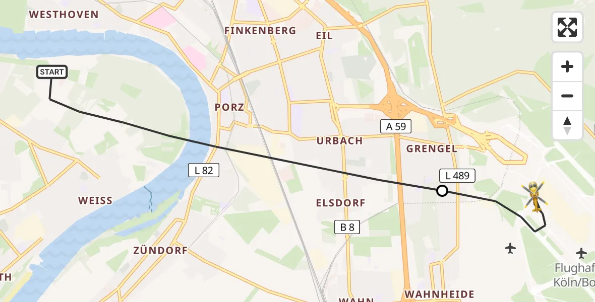 Flugroute Rettungshubschrauber Köln - Köln Bonn Flughafen, 16 Juni 2026, 11:54