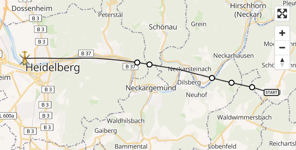 Flugroute Rettungshubschrauber Schönbrunn - Heidelberg, 16 Juni 2026, 11:56