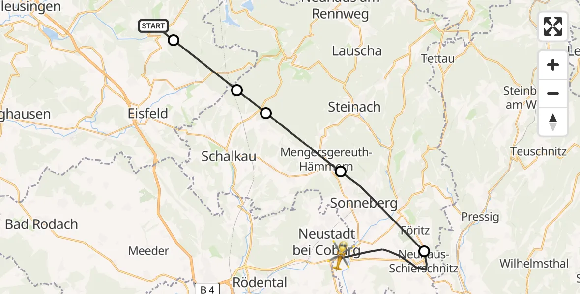 Flugroute Rettungshubschrauber Masserberg - Föritztal, 16 Juni 2026, 11:57