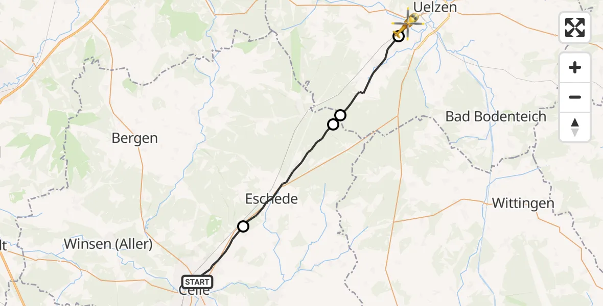 Flugroute Rettungshubschrauber Celle - Uelzen, 16 Juni 2026, 12:02