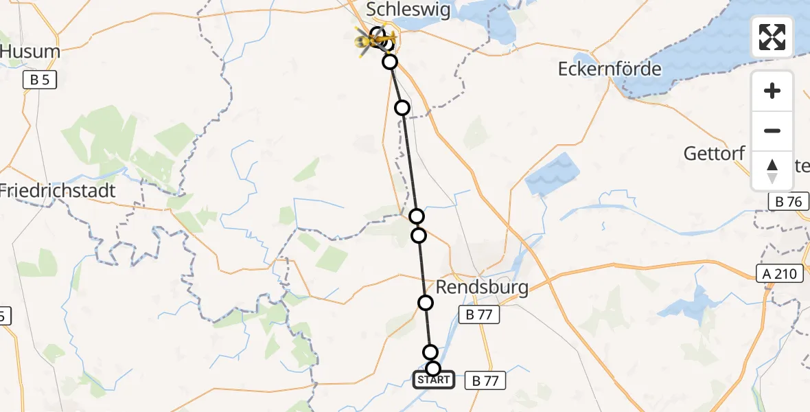 Flugroute Ambulanzhubschrauber Hörsten - Dannewerk, 16 Juni 2026, 12:10