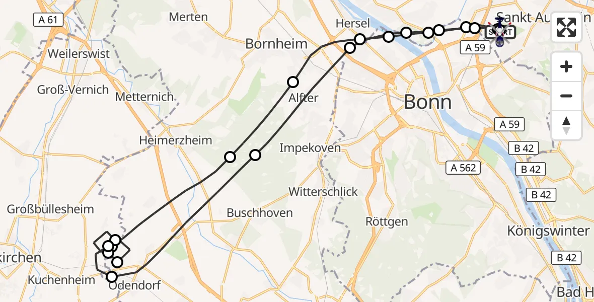Flugroute Polizeihubschrauber Bonn-Hangelar Flugplatz - Bonn-Hangelar Flugplatz, 16 Juni 2026, 12:11