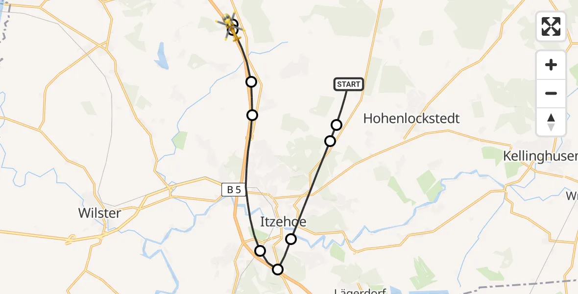 Flugroute Rettungshubschrauber Hohenlockstedt - Kaaks, 16 Juni 2026, 12:12