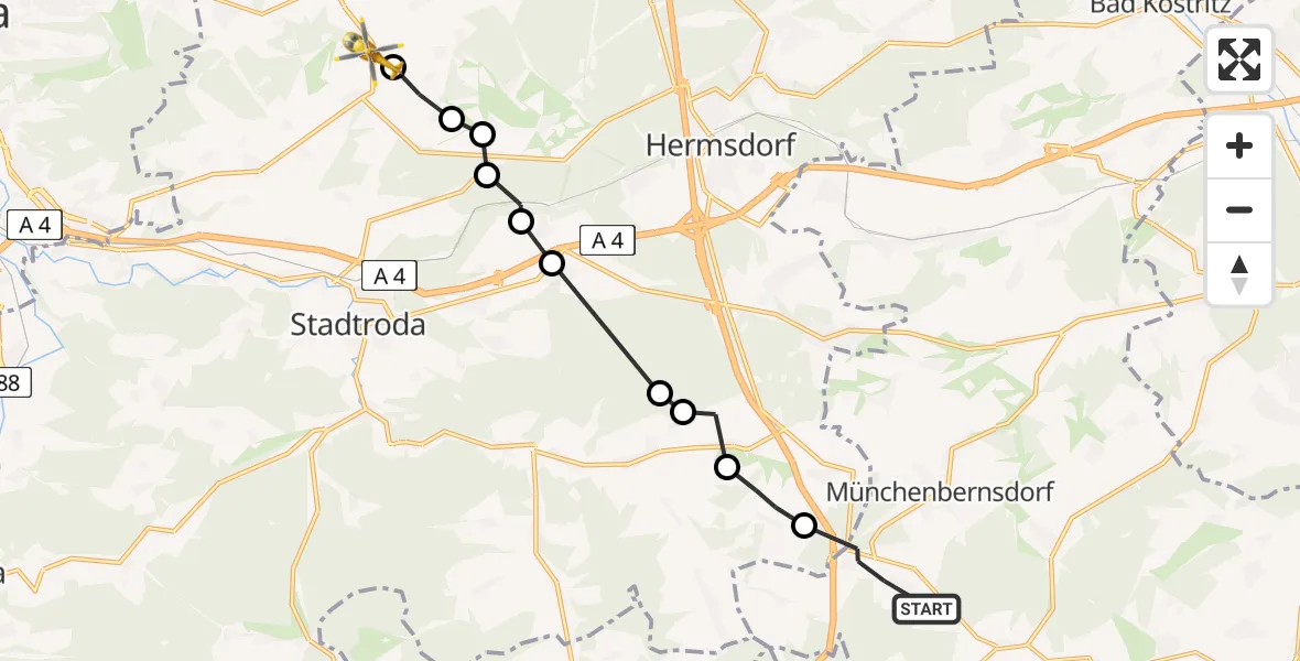 Flugroute Rettungshubschrauber Lederhose - Schöngleina, 16 Juni 2026, 12:15