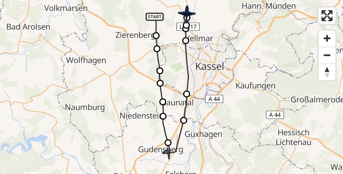Flugroute Polizeiflugzeug Calden - Calden, 16 Juni 2026, 12:17