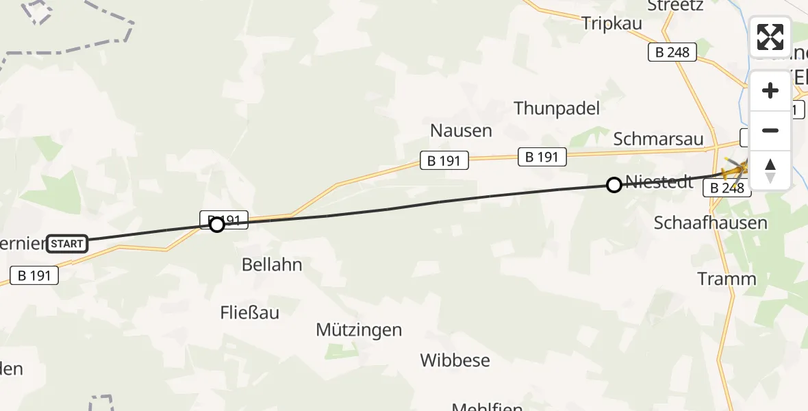 Flugroute Rettungshubschrauber Zernien - Dannenberg (Elbe), 16 Juni 2026, 12:18