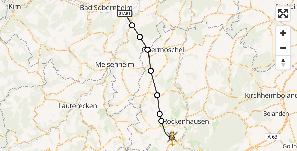 Flugroute Rettungshubschrauber Staudernheim - Imsweiler UL, 16 Juni 2026, 12:18