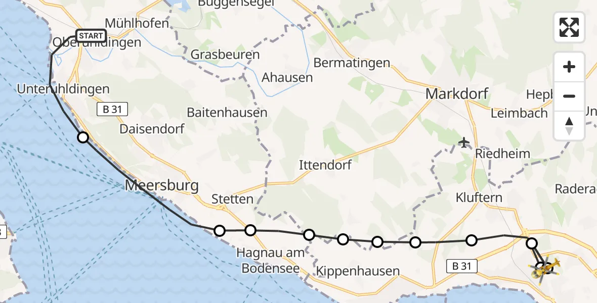 Flugroute Rettungshubschrauber Uhldingen-Mühlhofen - Friedrichshafen Hospital, 16 Juni 2026, 12:19