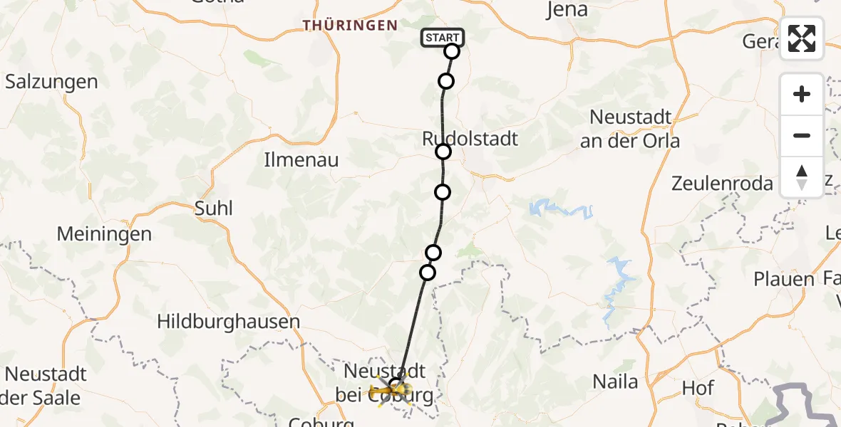 Flugroute Ambulanzhubschrauber Bad Berka - Föritztal, 16 Juni 2026, 12:22
