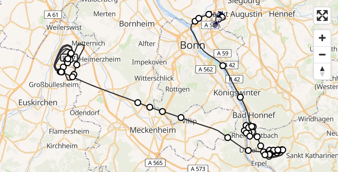 Flugroute Polizeihubschrauber Weilerswist UL - Sankt Augustin, 16 Juni 2026, 12:25