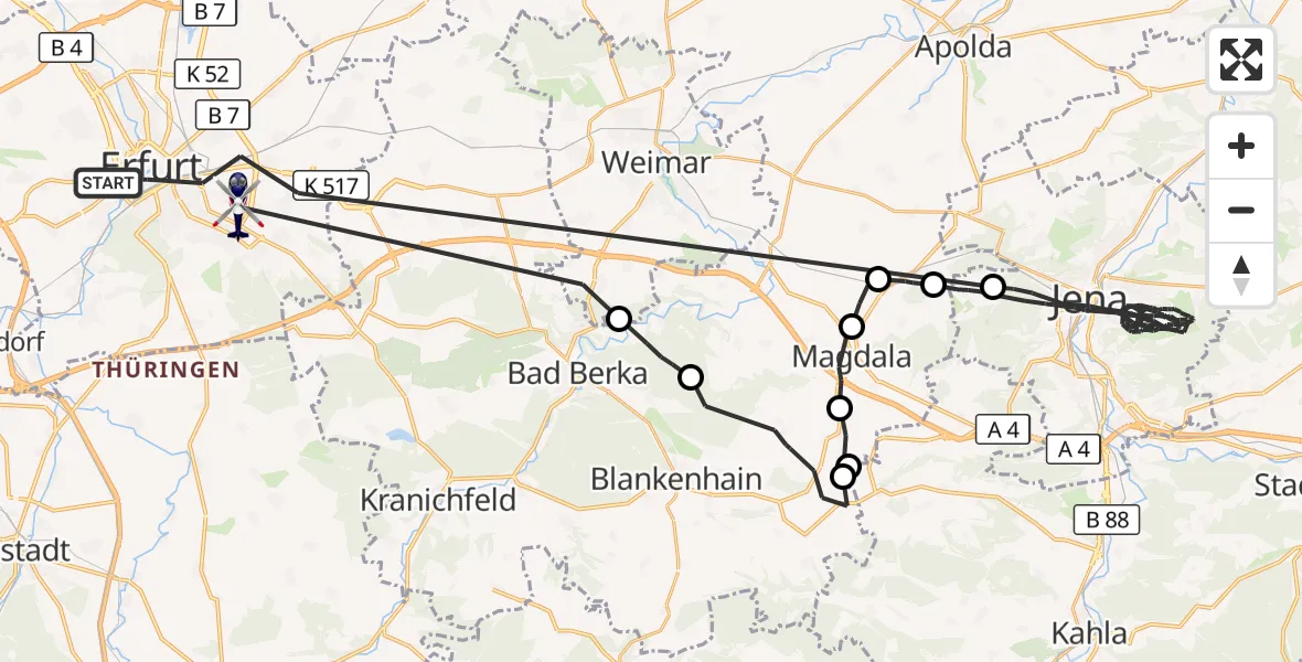 Flugroute Polizeihubschrauber Erfurt - Erfurt, 16 Juni 2026, 12:25