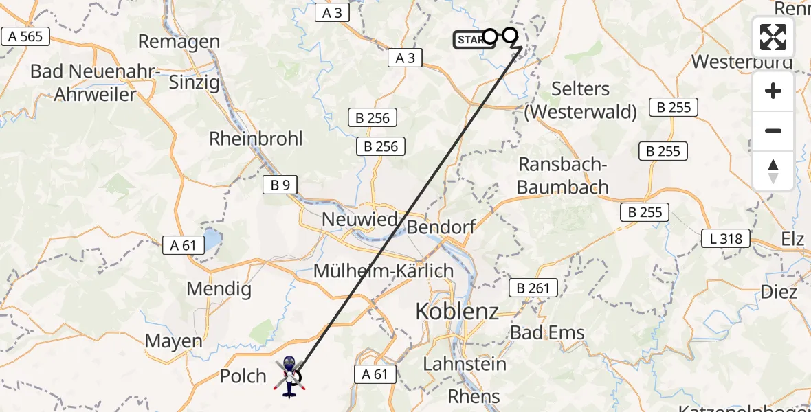Flugroute Polizeihubschrauber Raubach - Rüber, 16 Juni 2026, 12:27