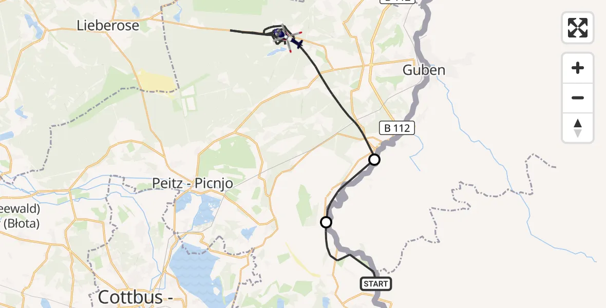 Flugroute Polizeihubschrauber Forst (Lausitz) - Schenkendöbern, 16 Juni 2026, 12:29