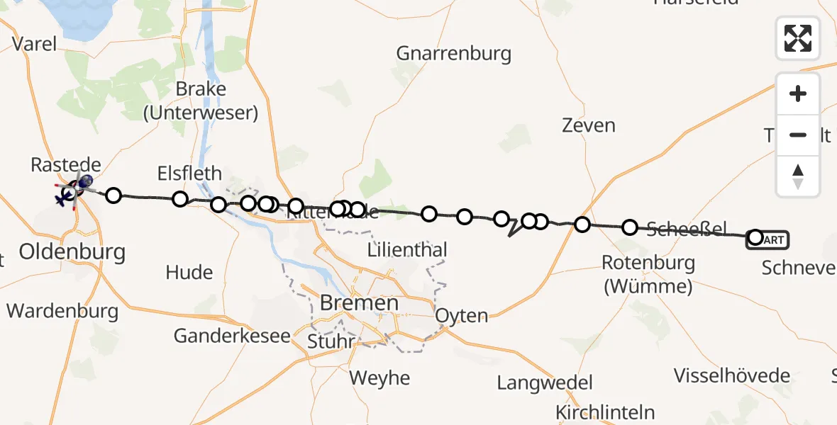 Flugroute Polizeihubschrauber Fintel - Oldenburg Police Hubschrauberlandeplatz, 16 Juni 2026, 12:29