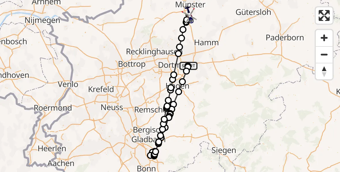 Flugroute Polizeihubschrauber Dortmund Flughafen - Münster, 16 Juni 2026, 12:35