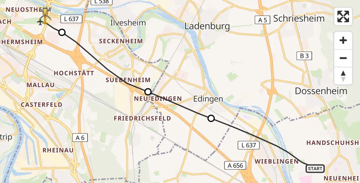 Flugroute Rettungshubschrauber Heidelberg - Mannheim-City Flughafen, 16 Juni 2026, 12:39