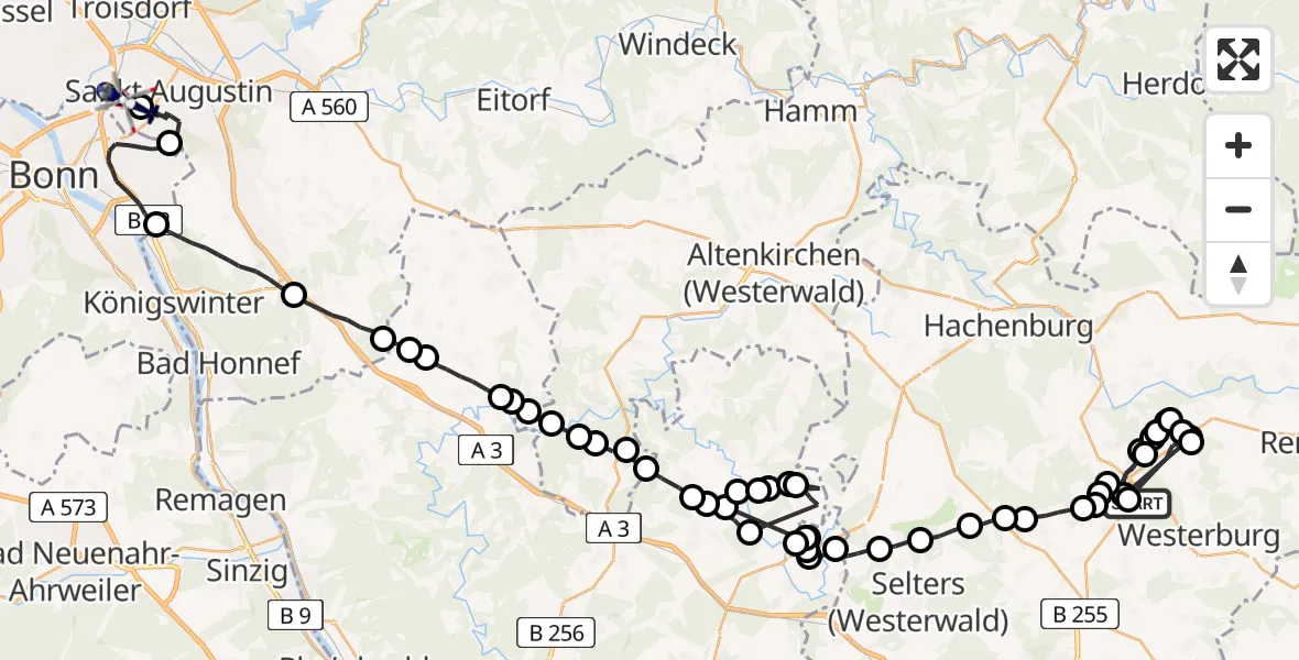 Flugroute Polizeihubschrauber Langenhahn - Bonn-Hangelar Flugplatz, 16 Juni 2026, 12:42