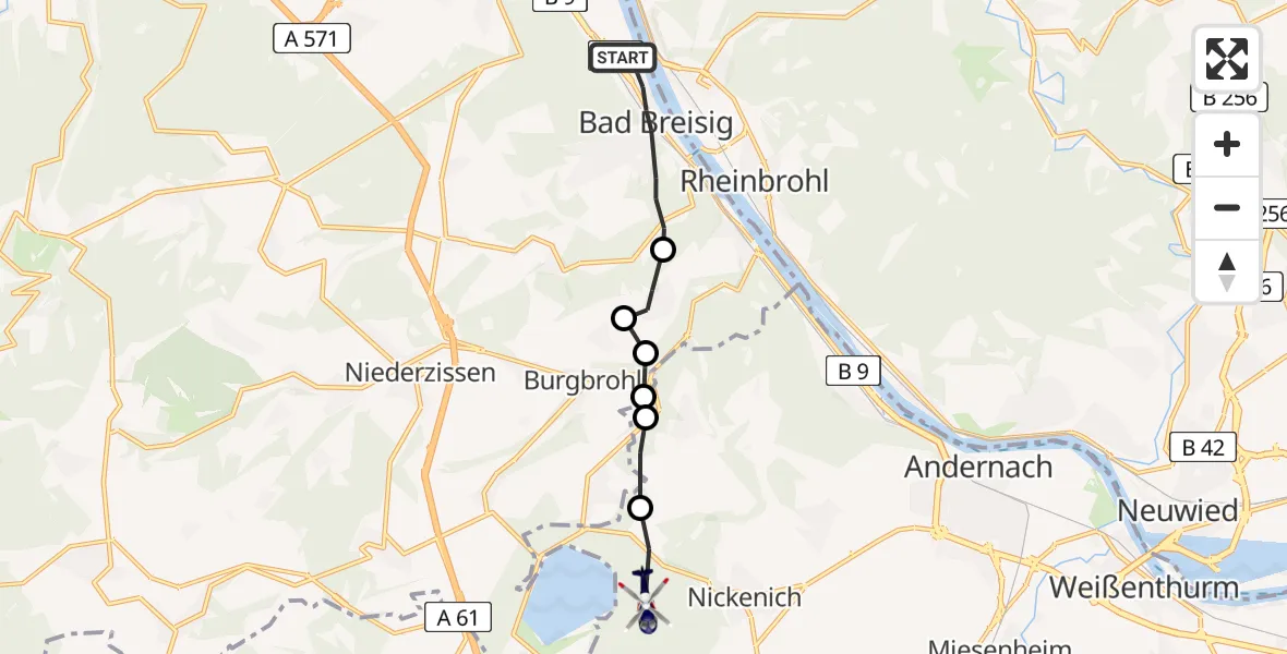 Flugroute Polizeihubschrauber Bad Breisig - Nickenich, 16 Juni 2026, 12:44