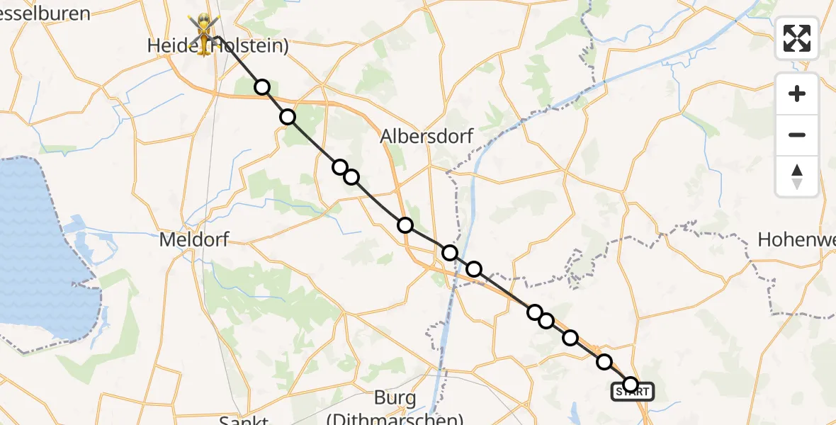 Flugroute Rettungshubschrauber Kaaks - Heide, 16 Juni 2026, 12:46